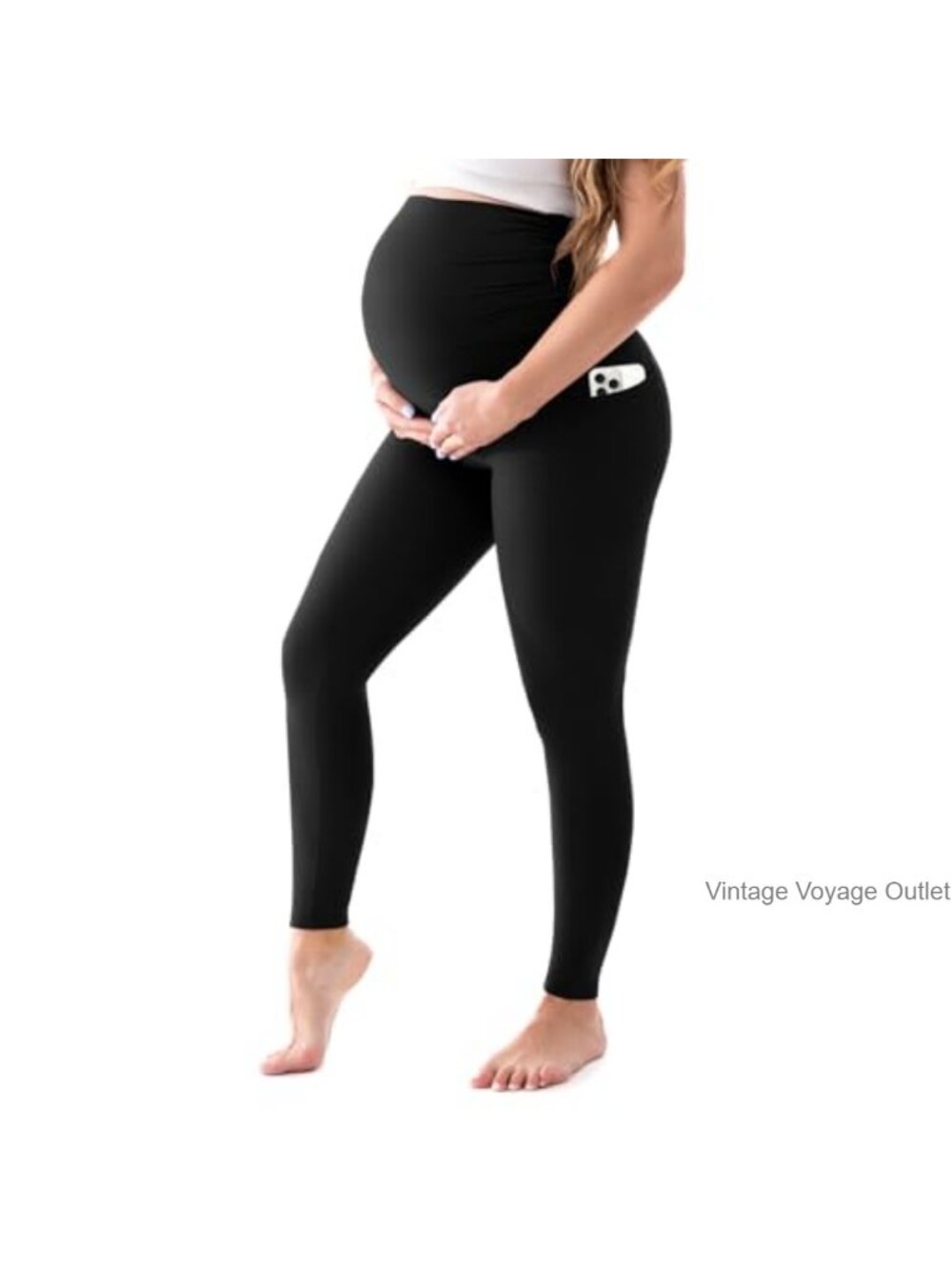 Maternity Leggings with Pockets Over Belly High Waist Full Length